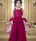 Pink embroidered rayon girls-top-bottom