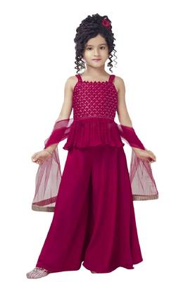Pink embroidered rayon girls-top-bottom 2