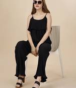 Women   s Georgette Crush Fabric Hip Length Top With Bottom Wear (Black) (MAT11CRUSH)