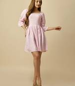 Women   s Silk Blend Square Butta Flared Knee Length Top (Red) (MAT12BUTTI)