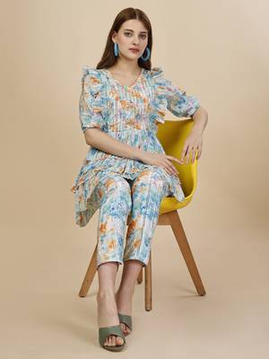 Women   s Digital Printed Mirror Worked Chinon Hip Length Flared Top With Pant (MAT13MIRROR) 1