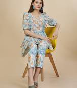 Women   s Digital Printed Mirror Worked Chinon Hip Length Flared Top With Pant (MAT13MIRROR)