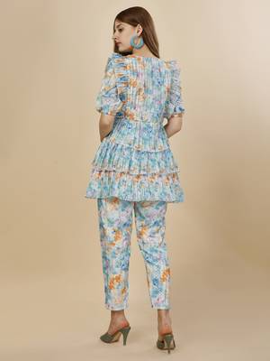 Women   s Digital Printed Mirror Worked Chinon Hip Length Flared Top With Pant (MAT13MIRROR) 2