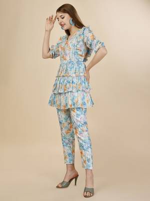 Women   s Digital Printed Mirror Worked Chinon Hip Length Flared Top With Pant (MAT13MIRROR) 3