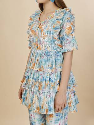 Women   s Digital Printed Mirror Worked Chinon Hip Length Flared Top With Pant (MAT13MIRROR) 4