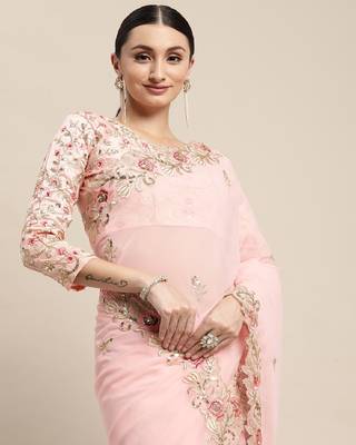 Georgette Saree With Embroidered Border With Blouse 2