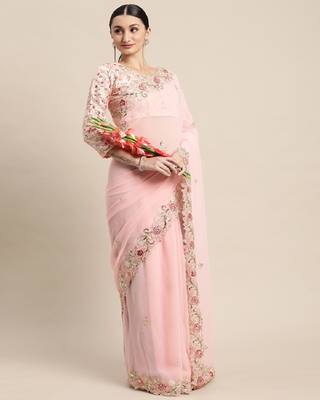 Georgette Saree With Embroidered Border With Blouse 1