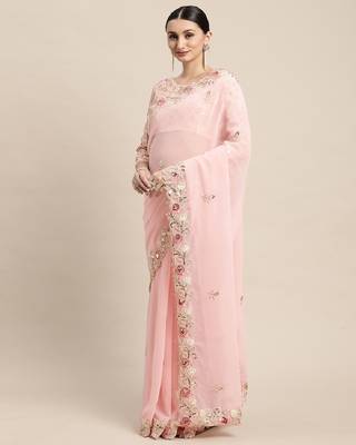 Georgette Saree With Embroidered Border With Blouse 3
