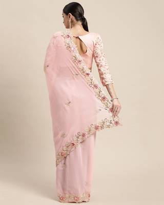 Georgette Saree With Embroidered Border With Blouse 4