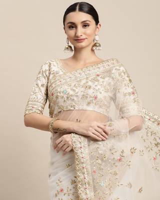 Soft Net Saree  With Embroidered Border With Blouse 2