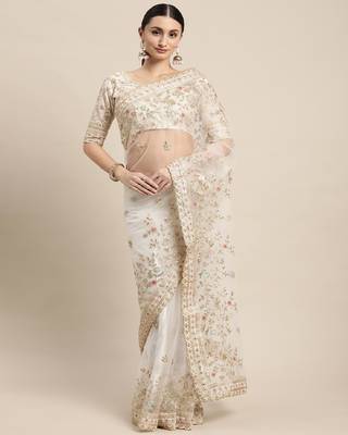 Soft Net Saree  With Embroidered Border With Blouse 3