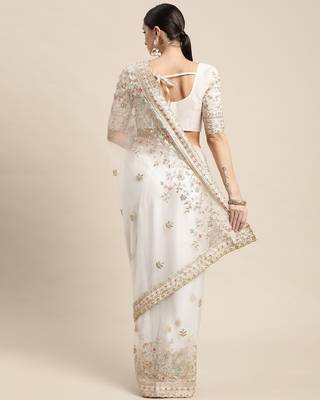 Soft Net Saree  With Embroidered Border With Blouse 4