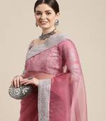Organza Silk Blend Saree With  Embroidered Border With Blouse