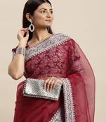 Organza Silk Blend Saree With  Embroidered Border With Blouse