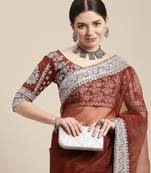 Organza Silk Blend Saree With  Embroidered Border With Blouse