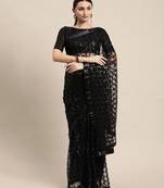 Soft Net Saree With Sequence Work  With Embroidered Border With Blouse