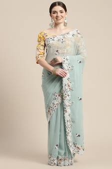 Georgette Saree With Embroidered Border With Blouse
