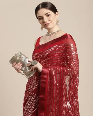 Sequence Work Georgette Saree With Lace Border  With Blouse 2