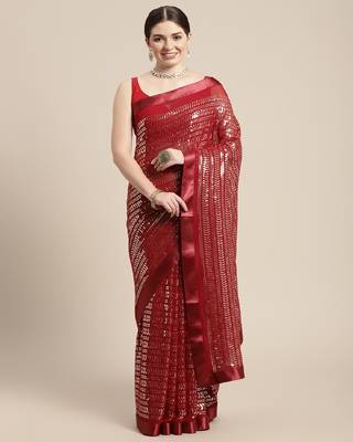 Sequence Work Georgette Saree With Lace Border  With Blouse 1