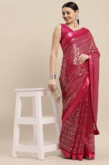 Sequence Work Georgette Saree With Lace Border  With Blouse