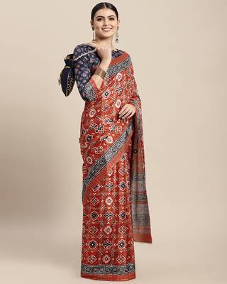 Soft Silk Blend Saree With Printed Border With Blouse 1