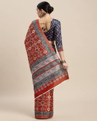Soft Silk Blend Saree With Printed Border With Blouse 3