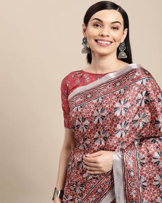 Soft Silk Blend Saree With Printed Border With Blouse 2