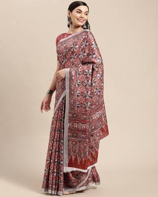 Soft Silk Blend Saree With Printed Border With Blouse 1