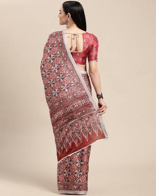 Soft Silk Blend Saree With Printed Border With Blouse 3