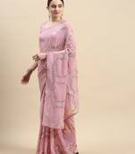 Sequence Work Georgette Saree With Embroidered Border With Embroidered  Blouse