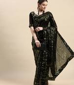 Sequence Work Georgette Saree With Embroidered Border With Embroidered  Blouse