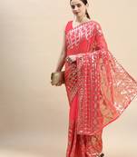 Sequence Work Georgette Saree With Embroidered Border With Embroidered  Blouse