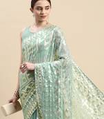 Sequence Work Georgette Saree With Embroidered Border With Embroidered  Blouse