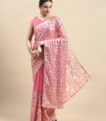 Sequence Work Georgette Saree With Embroidered Border With Embroidered  Blouse