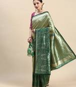 Faux Banarasi Silk Saree With Woven Desing Border  With Embroidered Blouse