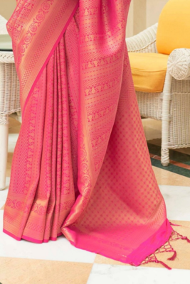 Pink Kishika silk bland Banarasi style zari weaving saree with Blouse 3