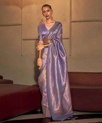 Purple Kanvi silk bland banarasi style soft saree with Blouse 1