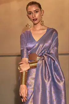 Purple Kanvi silk bland banarasi style soft saree with Blouse