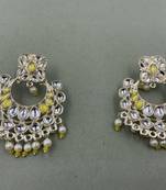 Gold Plated Stylish Yellow Pearls Kundan Studded Jhumki Earrings