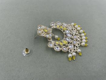 Gold Plated Stylish Yellow Pearls Kundan Studded Jhumki Earrings 4