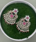 Gold Plated Stylish Pink Pearls Kundan Studded Jhumki Earrings