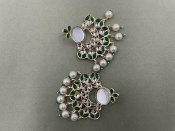 Gold Plated Green Kundan Pearls Floral Jhumki Earrings 3