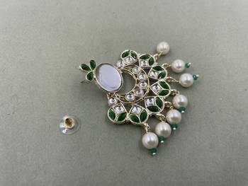 Gold Plated Green Kundan Pearls Floral Jhumki Earrings 4