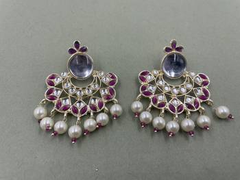 Gold Plated Purple Kundan Pearls Floral Jhumki Earrings 1