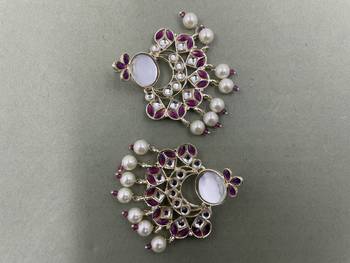 Gold Plated Purple Kundan Pearls Floral Jhumki Earrings 2