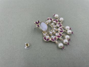 Gold Plated Purple Kundan Pearls Floral Jhumki Earrings 3
