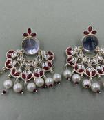 Gold Plated Maroon Kundan Pearls Floral Jhumki Earrings