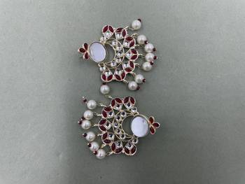 Gold Plated Maroon Kundan Pearls Floral Jhumki Earrings 3