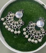 Gold Plated Black Kundan Pearls Floral Jhumki Earrings