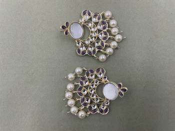 Gold Plated Purple Kundan Pearls Floral Jhumki Earrings 3